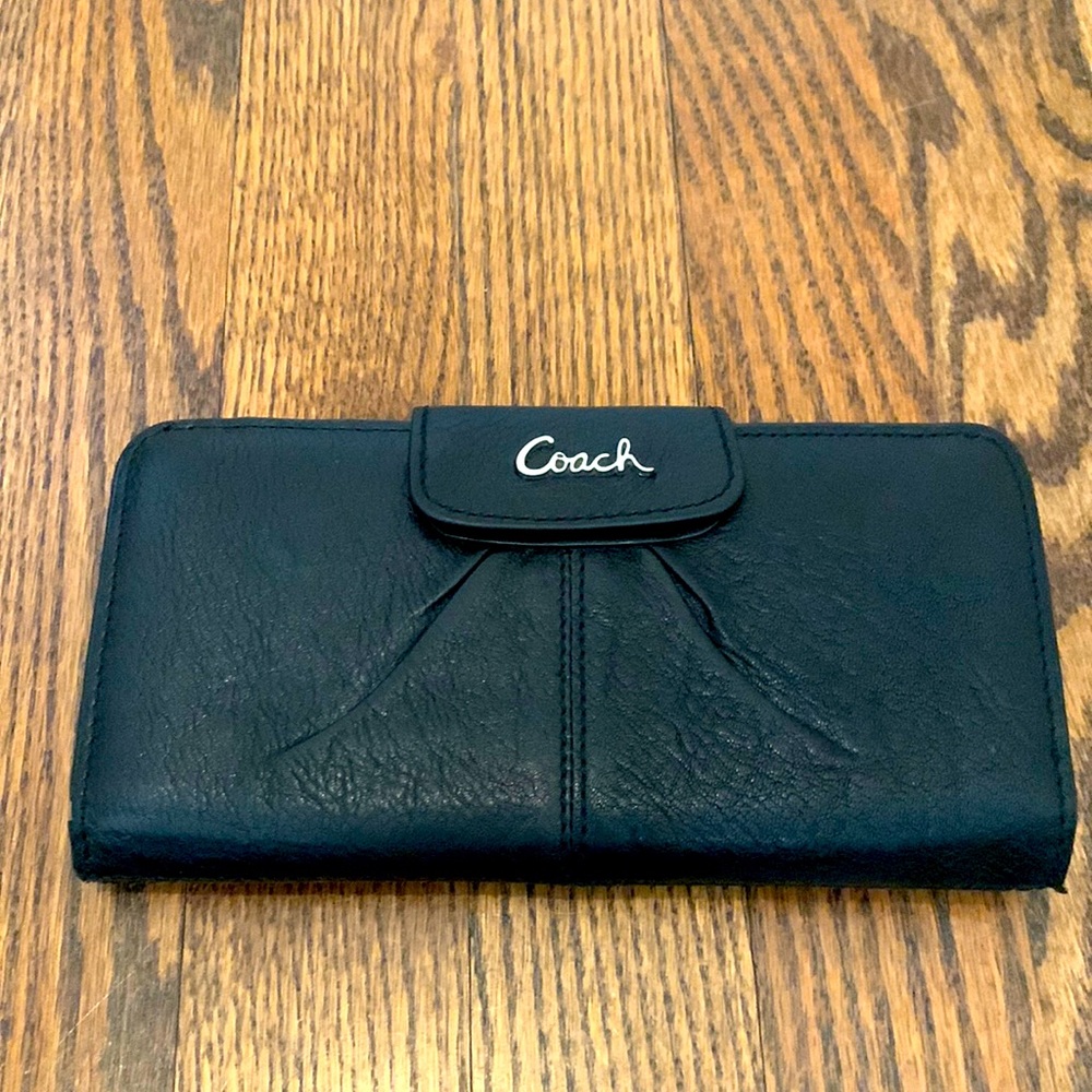 Coach Madison Black Leather Slim Checkbook/Clutch Wallet